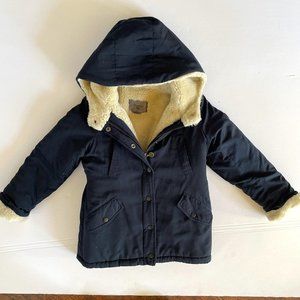Bonpoint Faux Fur lined Parka Coat - Navy Blue - size 6